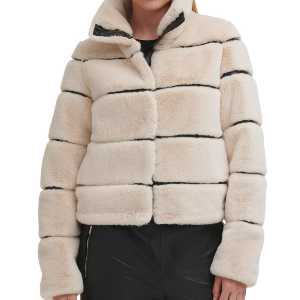 Karl Lagerfeld Paris Women's Faux Fur Coat with stand up collar. Size XXL